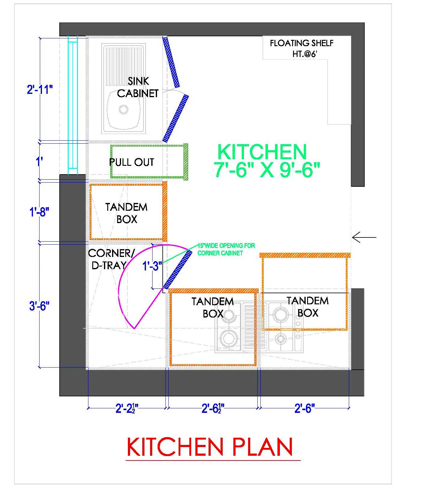 Modular Kitchen Layout Plan (8'x10') - Free CAD Block